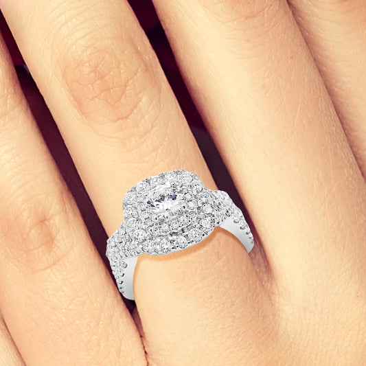 Diamond Halo Engagement Ring 1.96 CTW Round Cut 14K White Gold