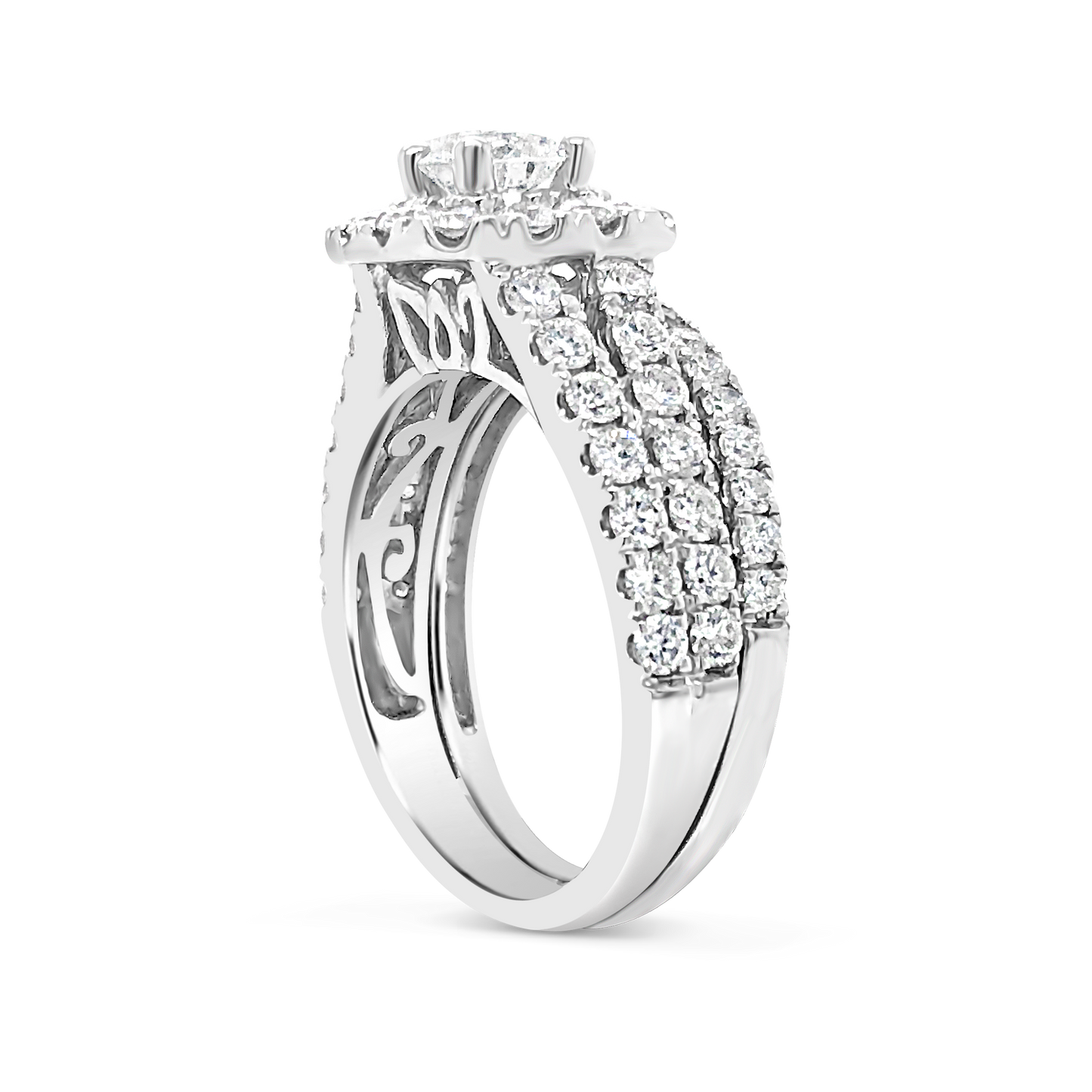 Diamond Engagement Ring 2 CTW Round Cut14K White Gold Bridal Set