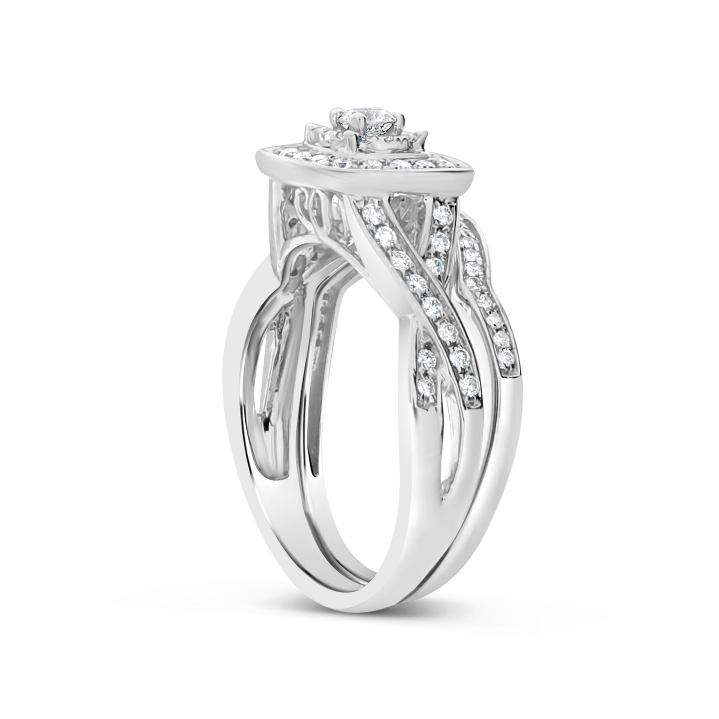 Diamond Halo Engagement Ring .50 CTW Round Cut 14K White Gold