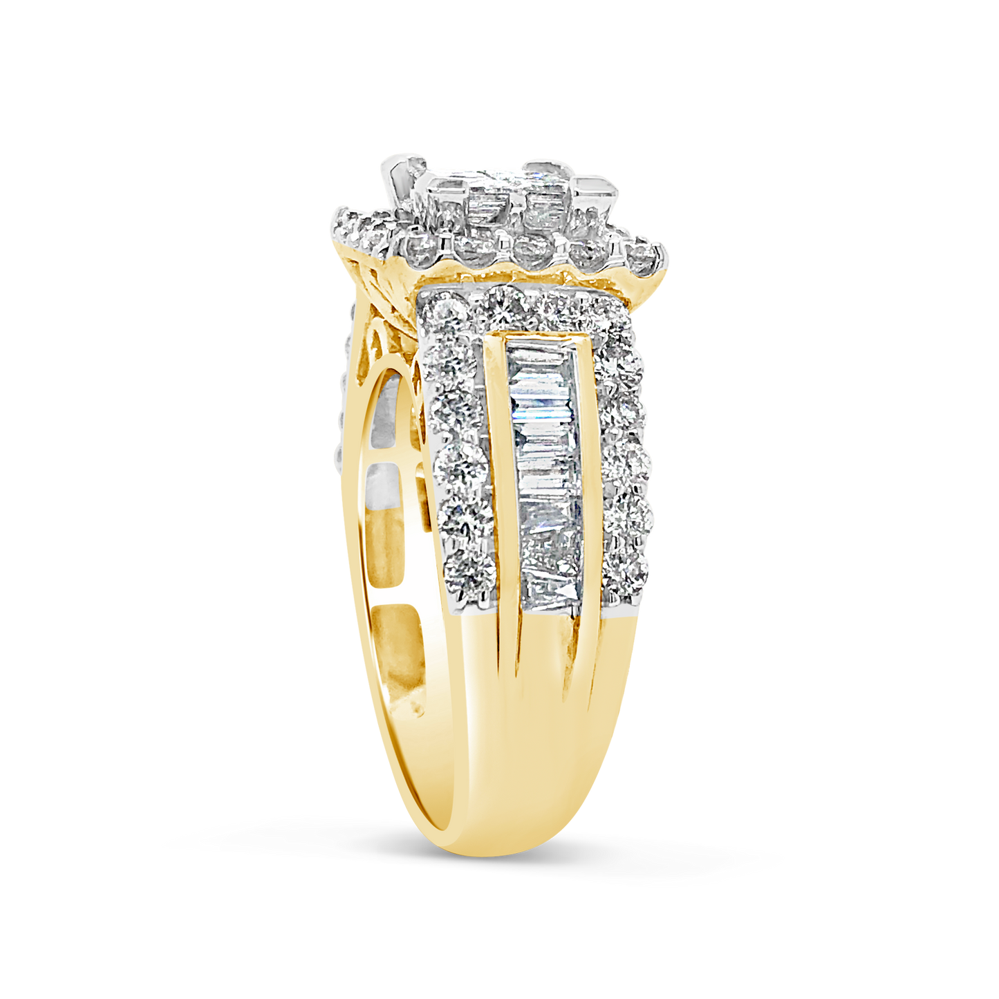 Diamond Halo Ring 2.17 CTW Princess Cut w/ Round Cut 14K Yellow Gold