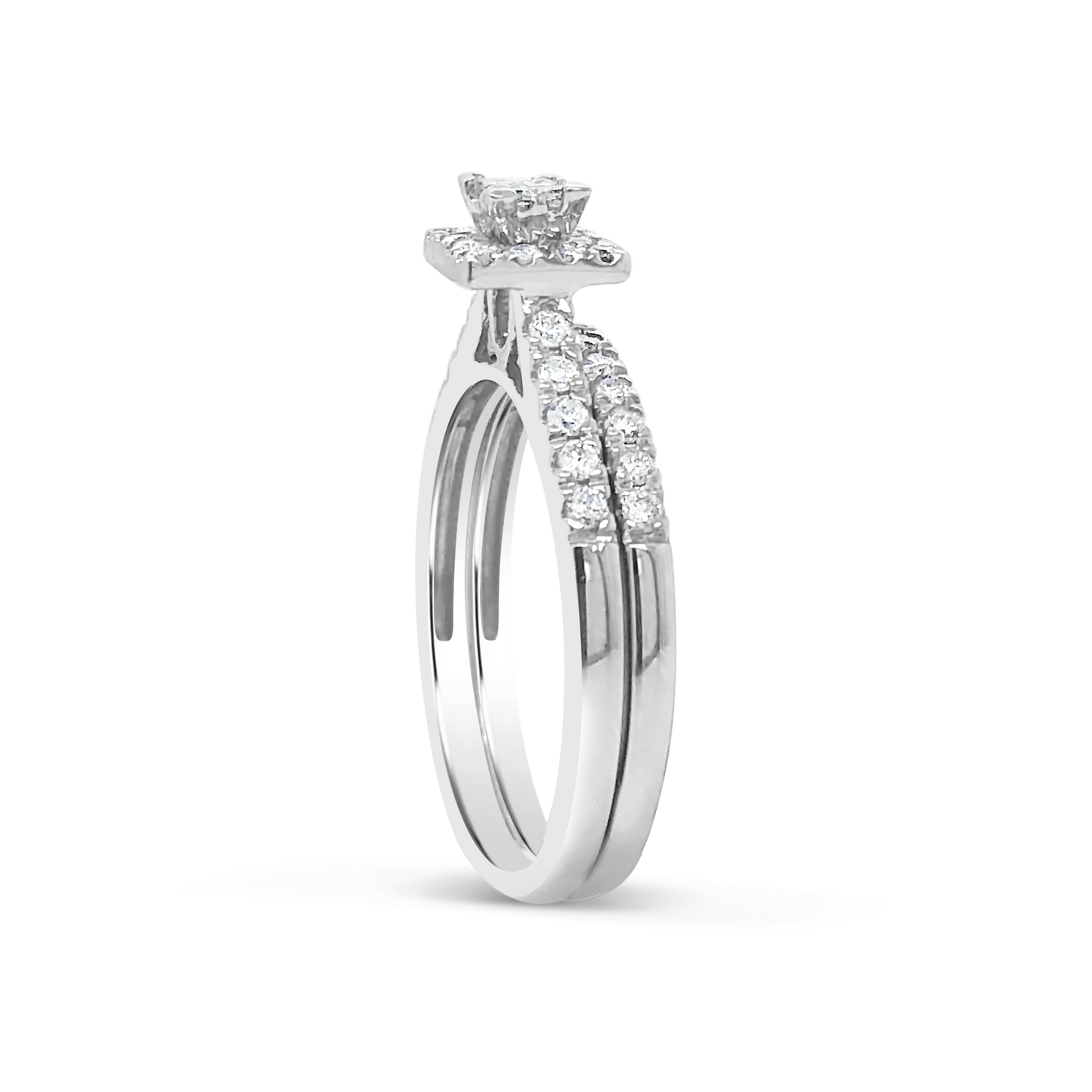 Diamond Halo Engagement Ring .50 CTW Princess Cut w/Round Cut 14K White Gold
