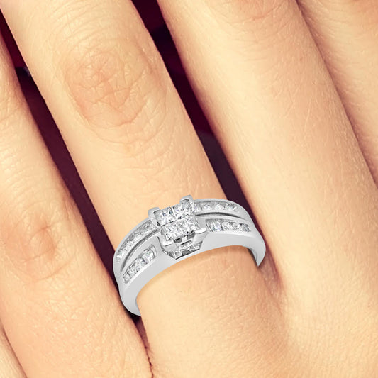Diamond Engagement Ring .50 CTW Princess & Round Cut 10K White Gold