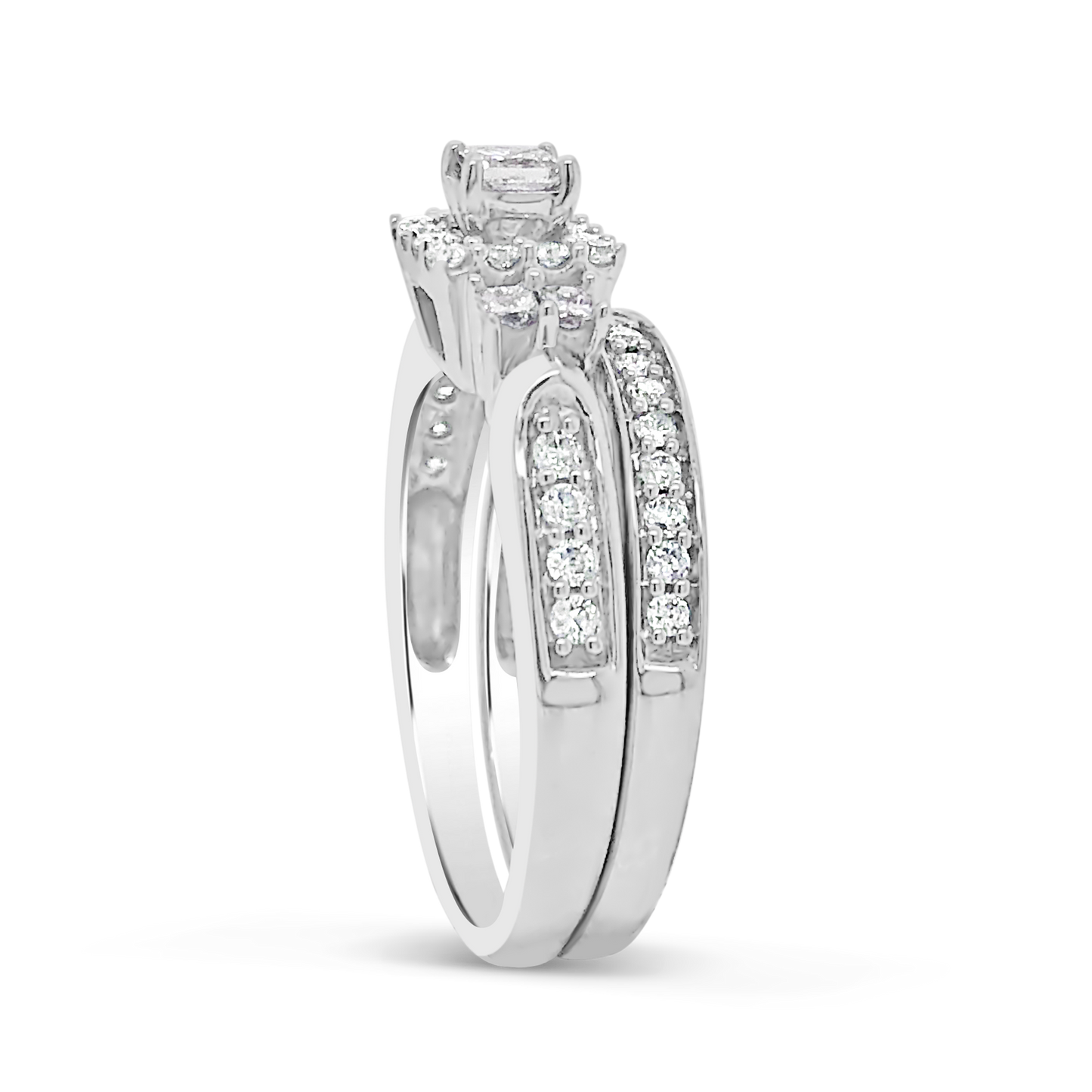 Diamond Halo Engagement Ring .70 CTW Princess cut w/ Round Cut 14K White Gold