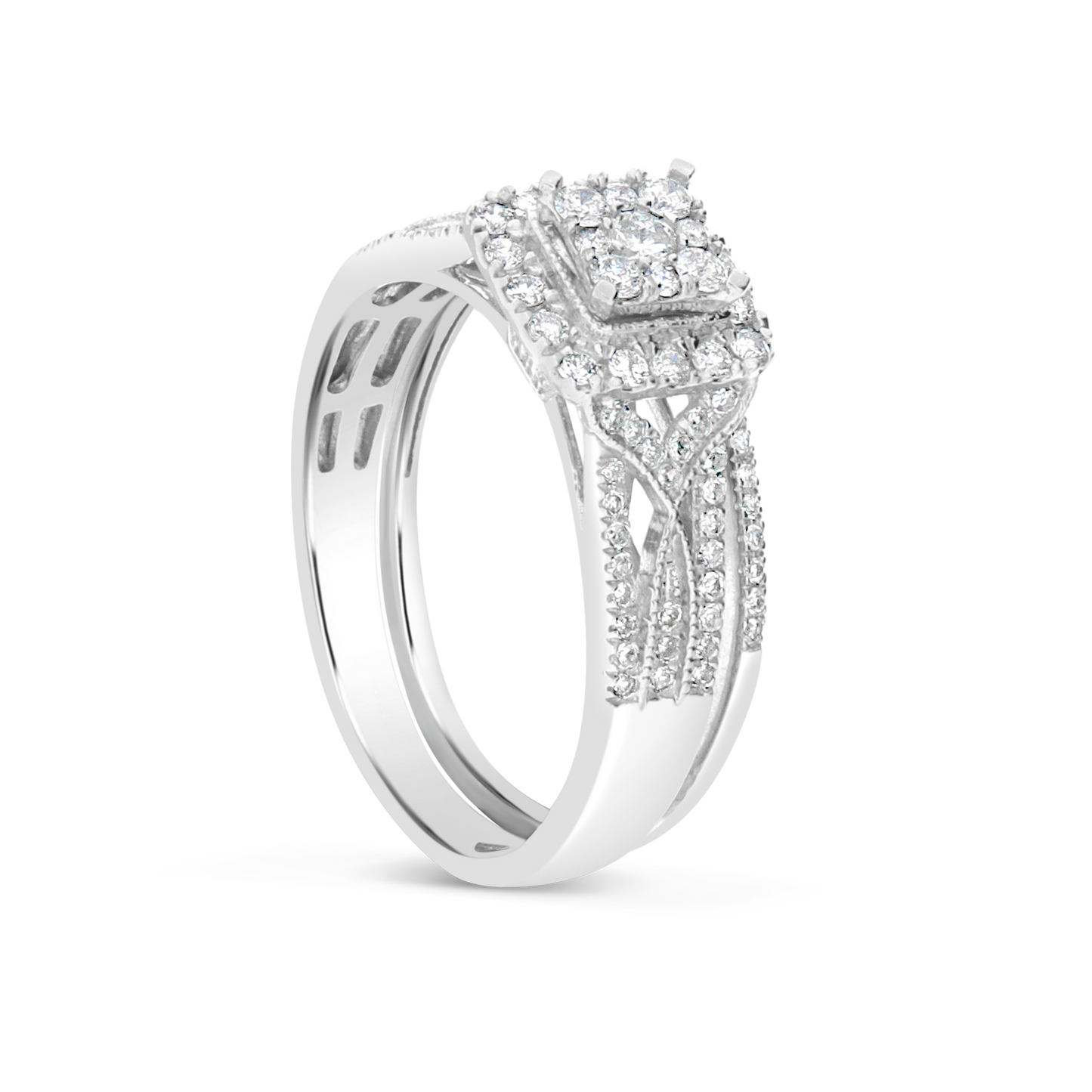 Diamond Halo Engagement Ring .50 CTW Round Cut 14K White Gold