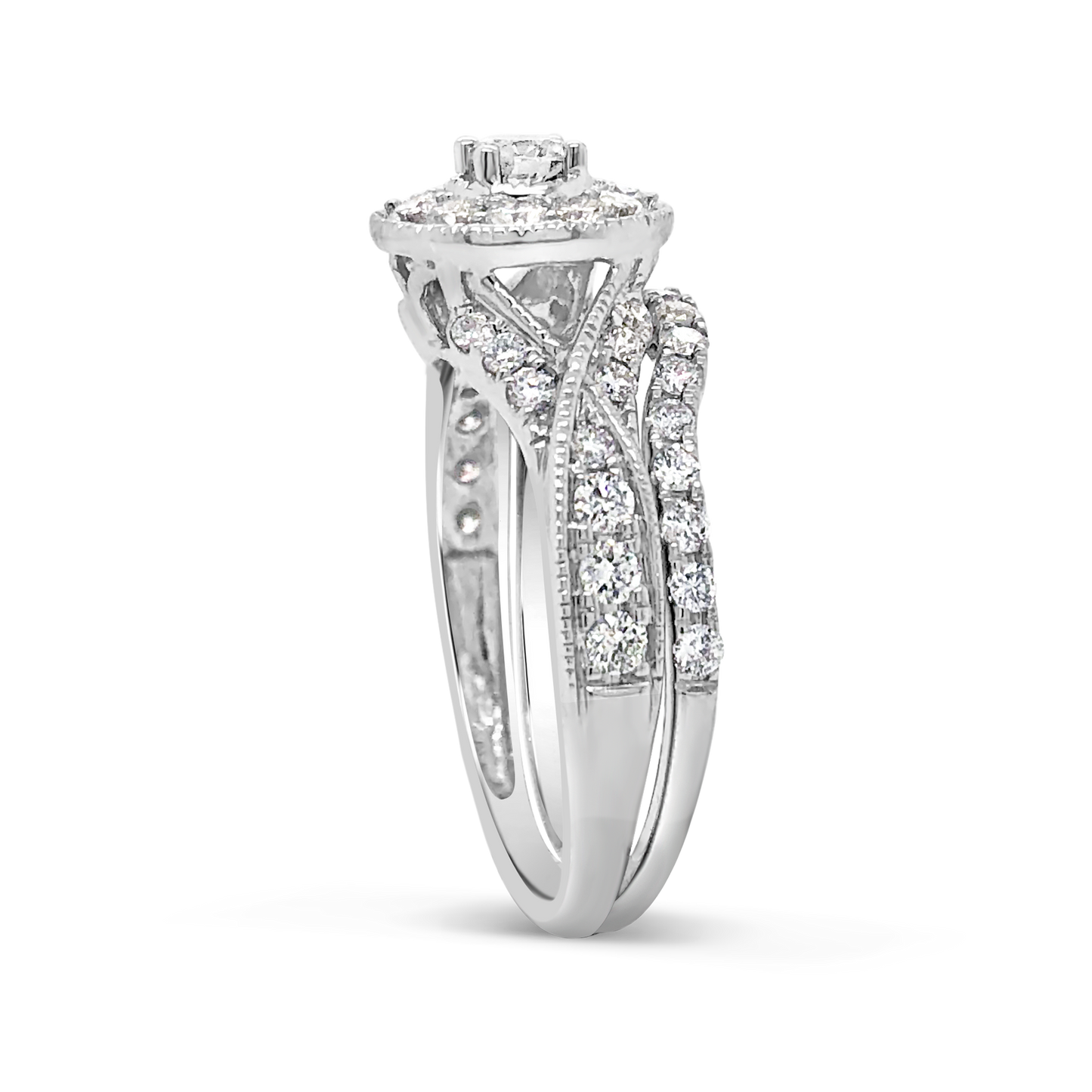 Diamond Halo Engagement Ring 1.20 CTW Round Cut 14K White Gold