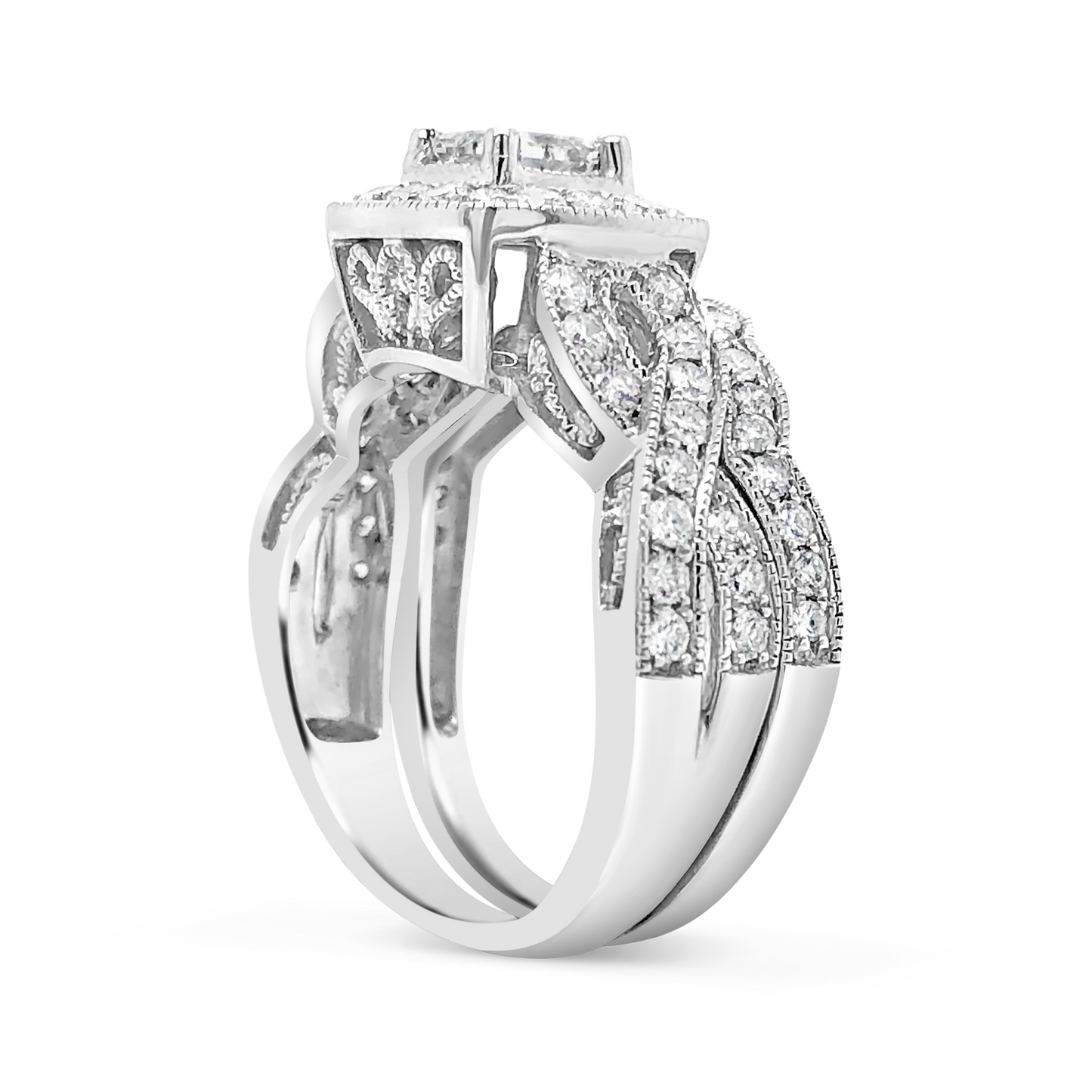 Diamond Halo Engagement Ring 1.52 CTW Princess w/ Round Cut 14K White Gold