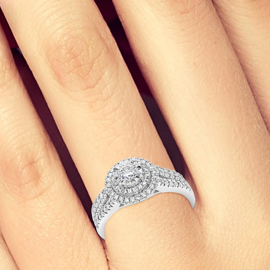 Diamond Halo Engagement Ring .75 CTW Round Cut 14K White Gold