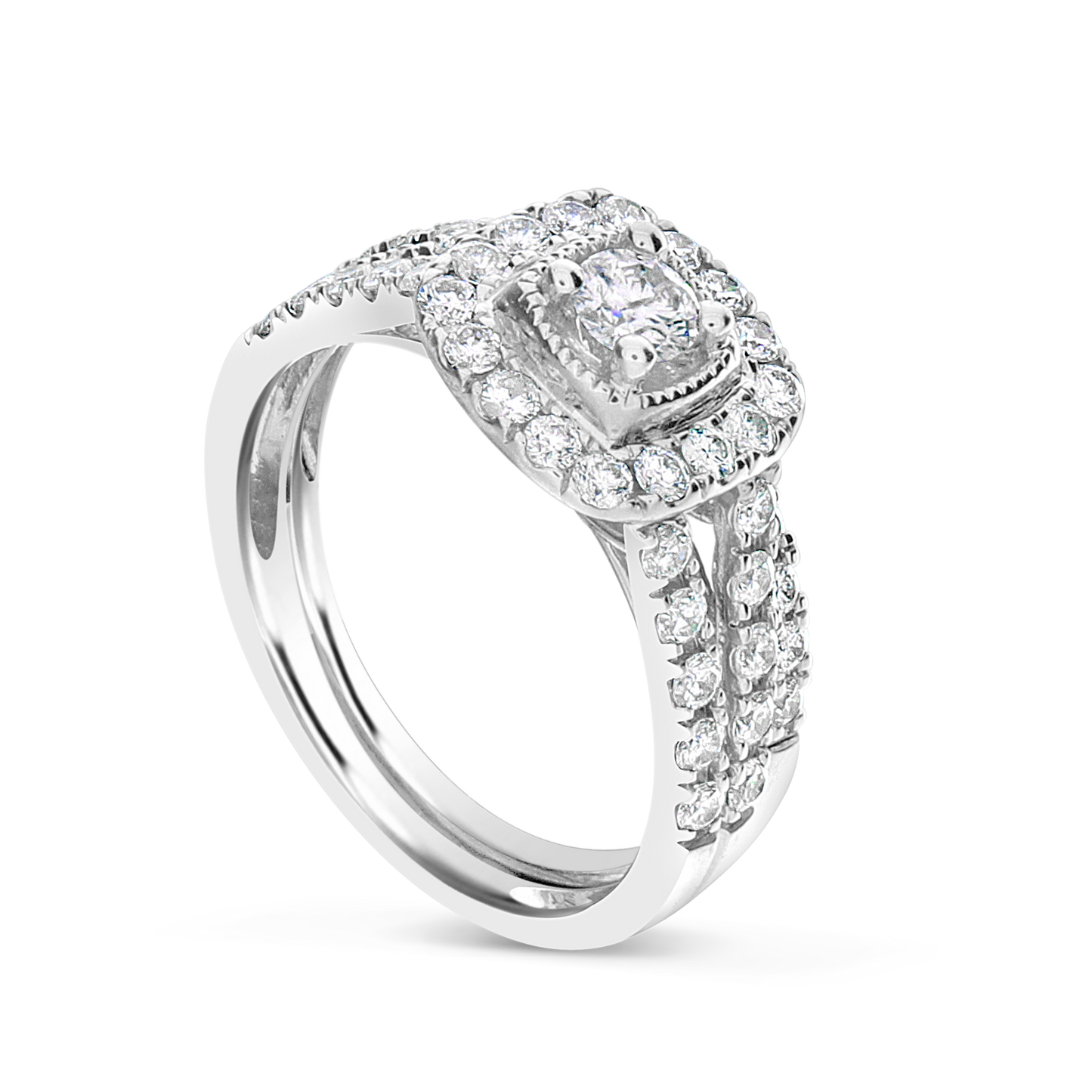 Diamond Halo Engagement Ring 1.20 CTW Round Cut 14K White Gold
