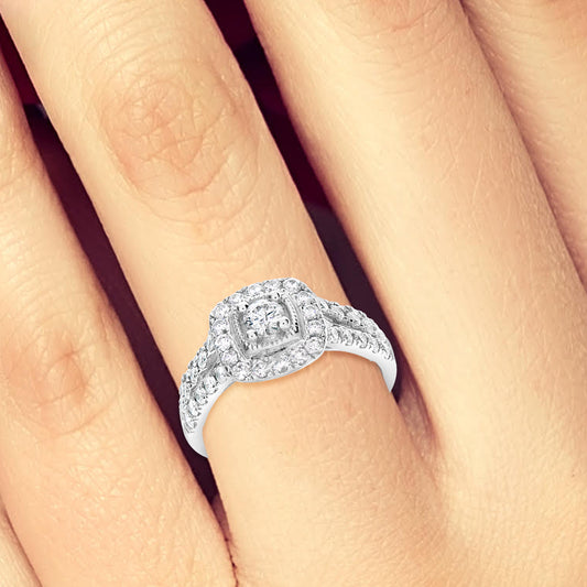 Diamond Halo Engagement Ring 1.20 CTW Round Cut 14K White Gold