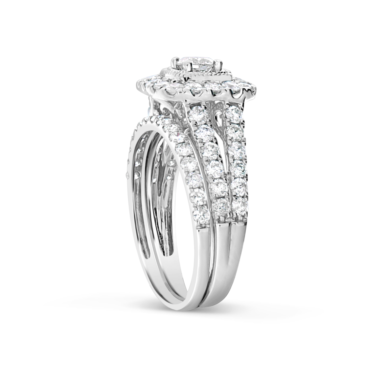 Diamond Halo Engagement Ring 1.75 CTW Round Cut 14K White Gold