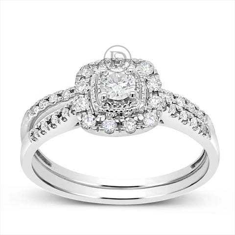 Diamond Halo Engagement Ring .44 CTW Round Cut 14K White Gold