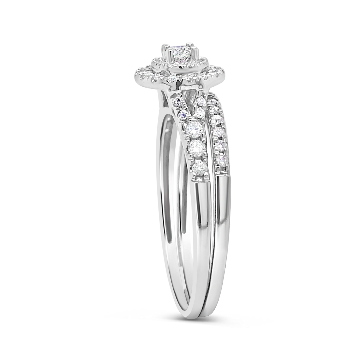 Diamond Halo Engagement Ring .34 CTW Round Cut 14K White Gold