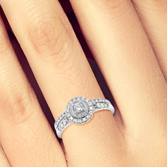 Diamond Halo Engagement Ring .34 CTW Round Cut 14K White Gold