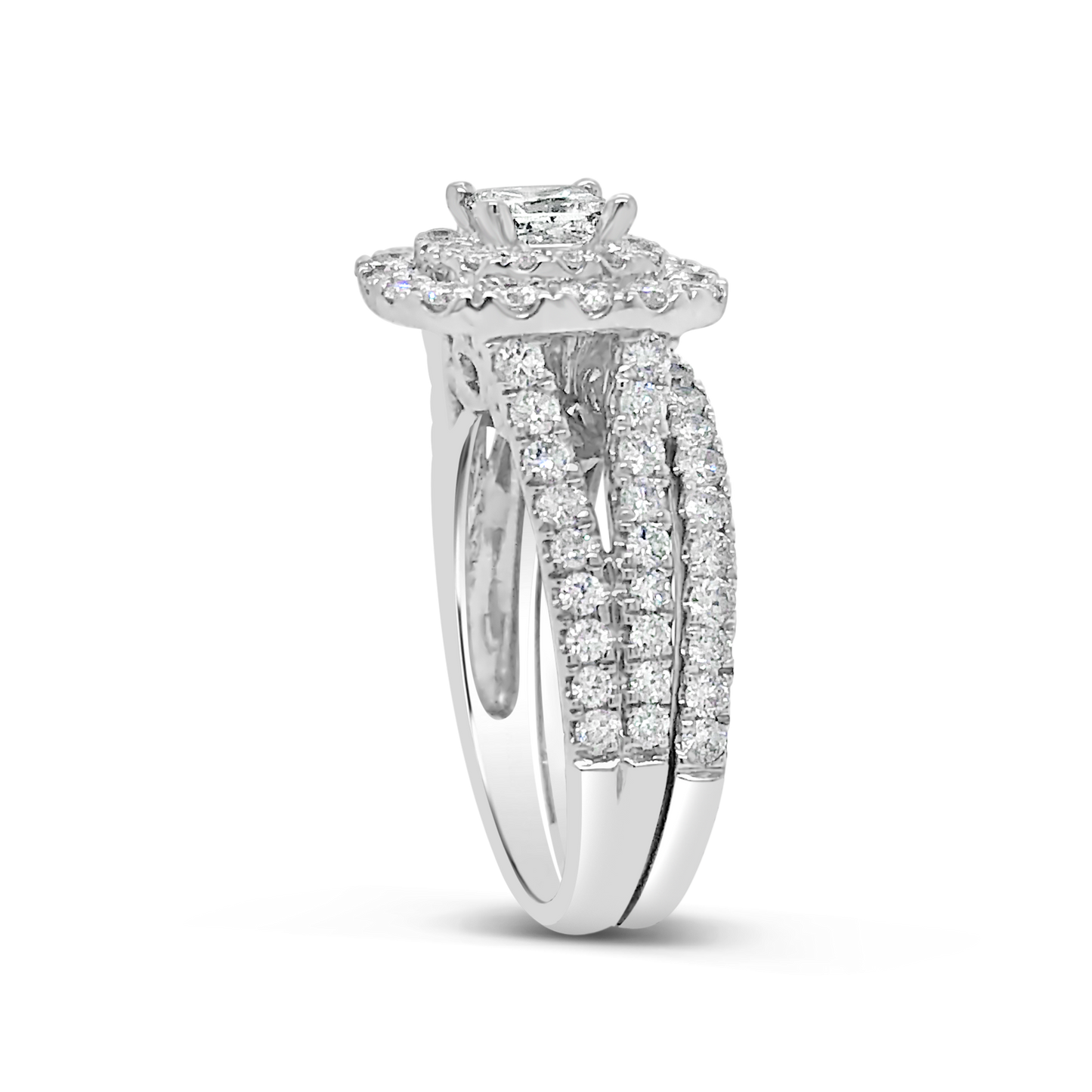 Diamond Halo Engagement Ring 2.04 CTW Princess Center w/ Round Cut 14K White Gold