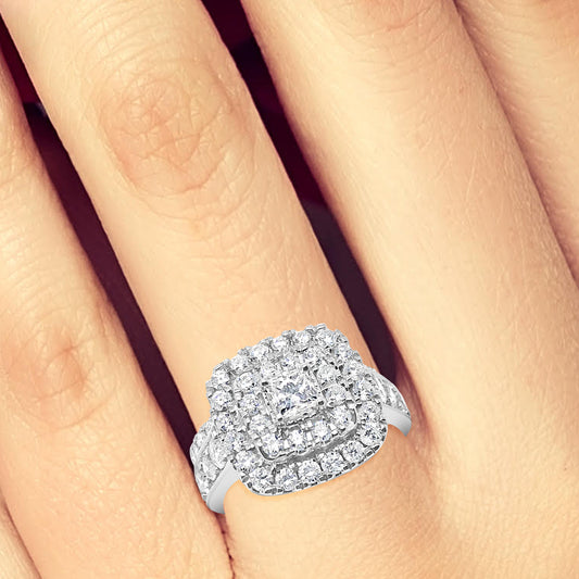 Diamond Halo Engagement Ring 2.37 CTW Princess w/ Round Cut 14K White Gold