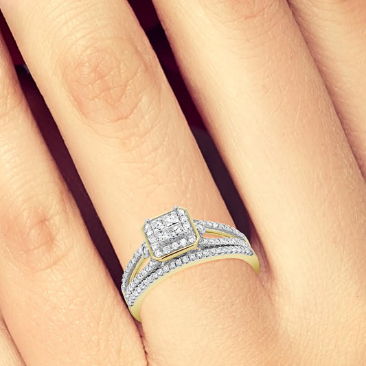 Diamond Engagement Ring .52 CTW Princess & Round Cut 14K Yellow Gold