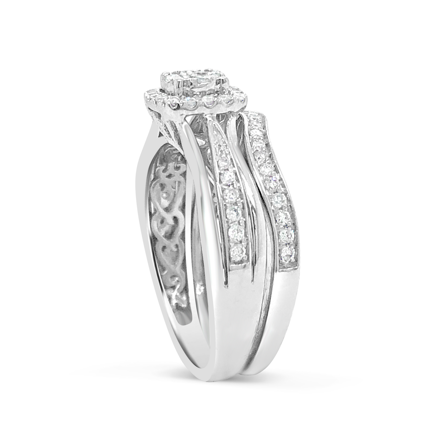 Diamond Halo Engagement Ring .50 CTW Round Cut 14K White Gold