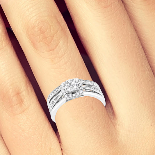 Diamond Halo Engagement Ring .50 CTW Round Cut 14K White Gold