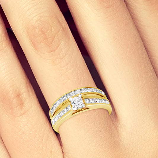 Diamond Halo Engagement Ring 1 CTW Round Cut Yellow Gold