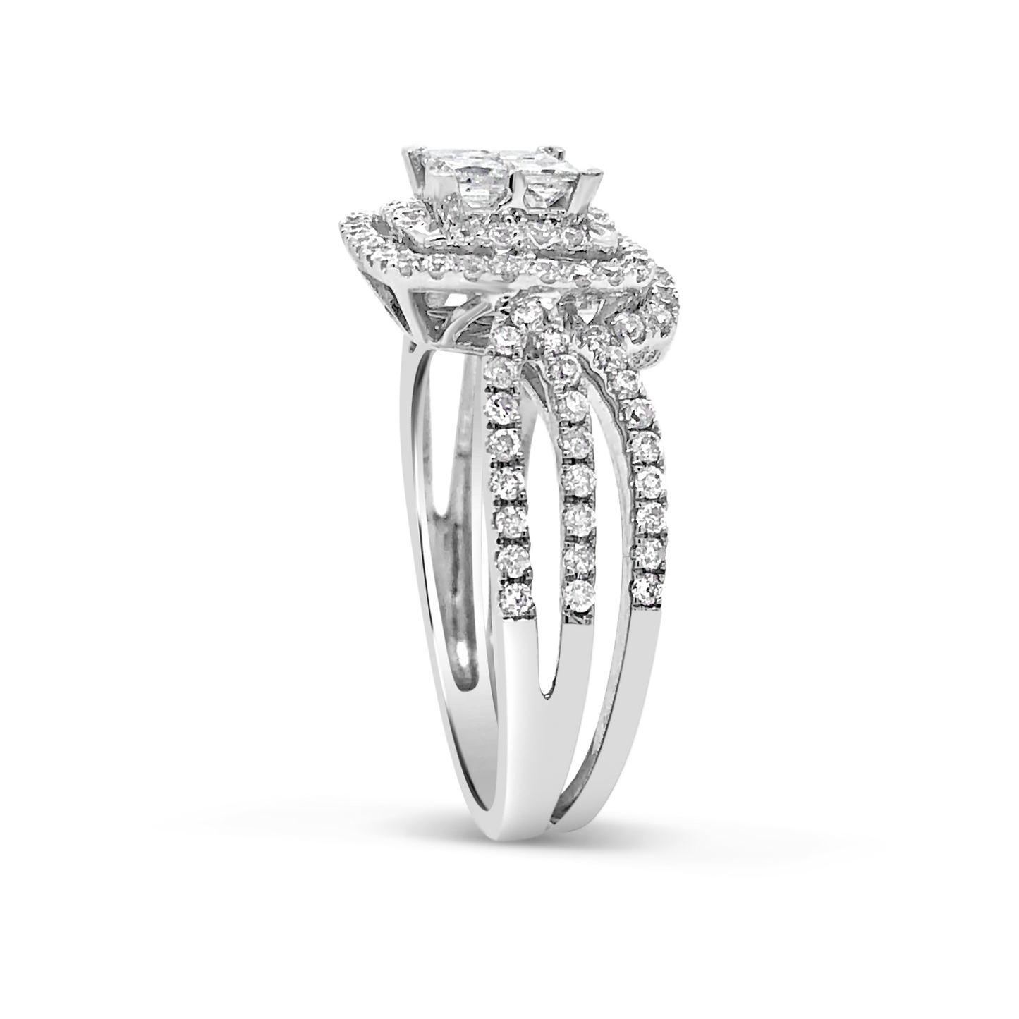 Diamond Halo Engagement Ring 1 CTW Princess Cut w/ Round Cut 14K White Gold
