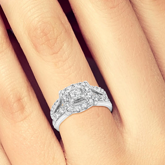 Diamond Halo Engagement Ring 1.75 CTW Princess w/ Round Cut 14K White Gold