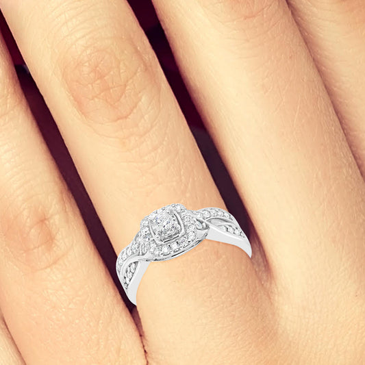 Diamond Halo Engagement Ring .40 CTW 14k White Gold