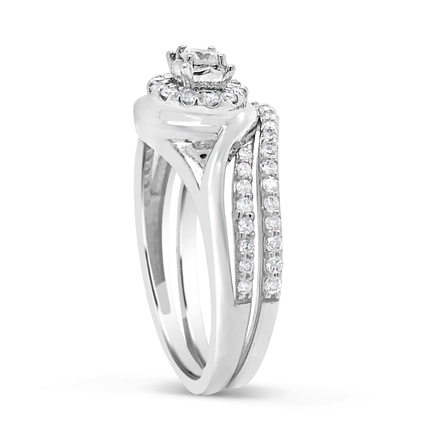 Diamond Halo Engagement Ring .50 CTW Round Cut 14K White Gold