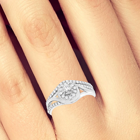 Diamond Halo Engagement Ring .50 CTW Round Cut 14K White Gold