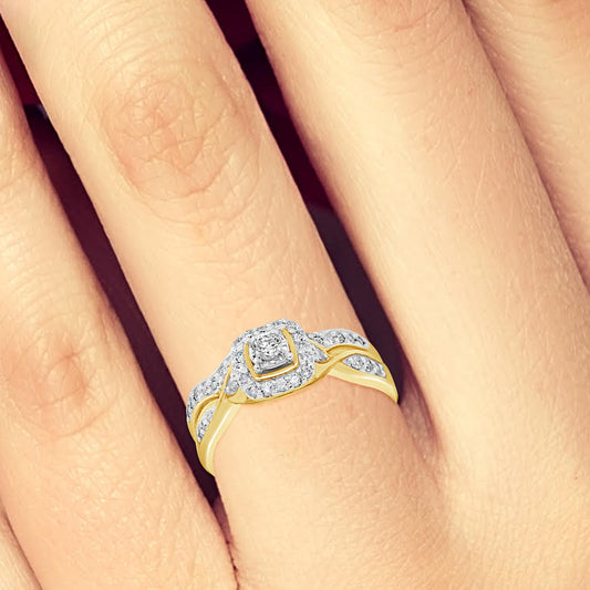 Diamond Halo Engagement Ring .40 CTW Round Cut 14K yellow Gold