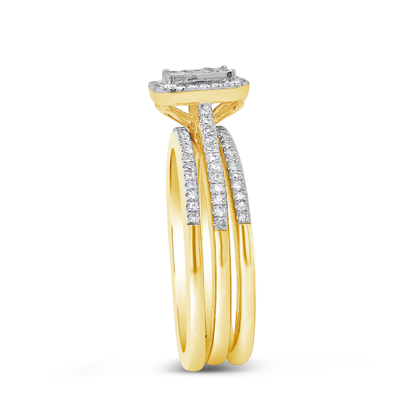 3 Band Diamond Halo Engagement Ring .33 CTW Round Cut 10K Yellow Gold