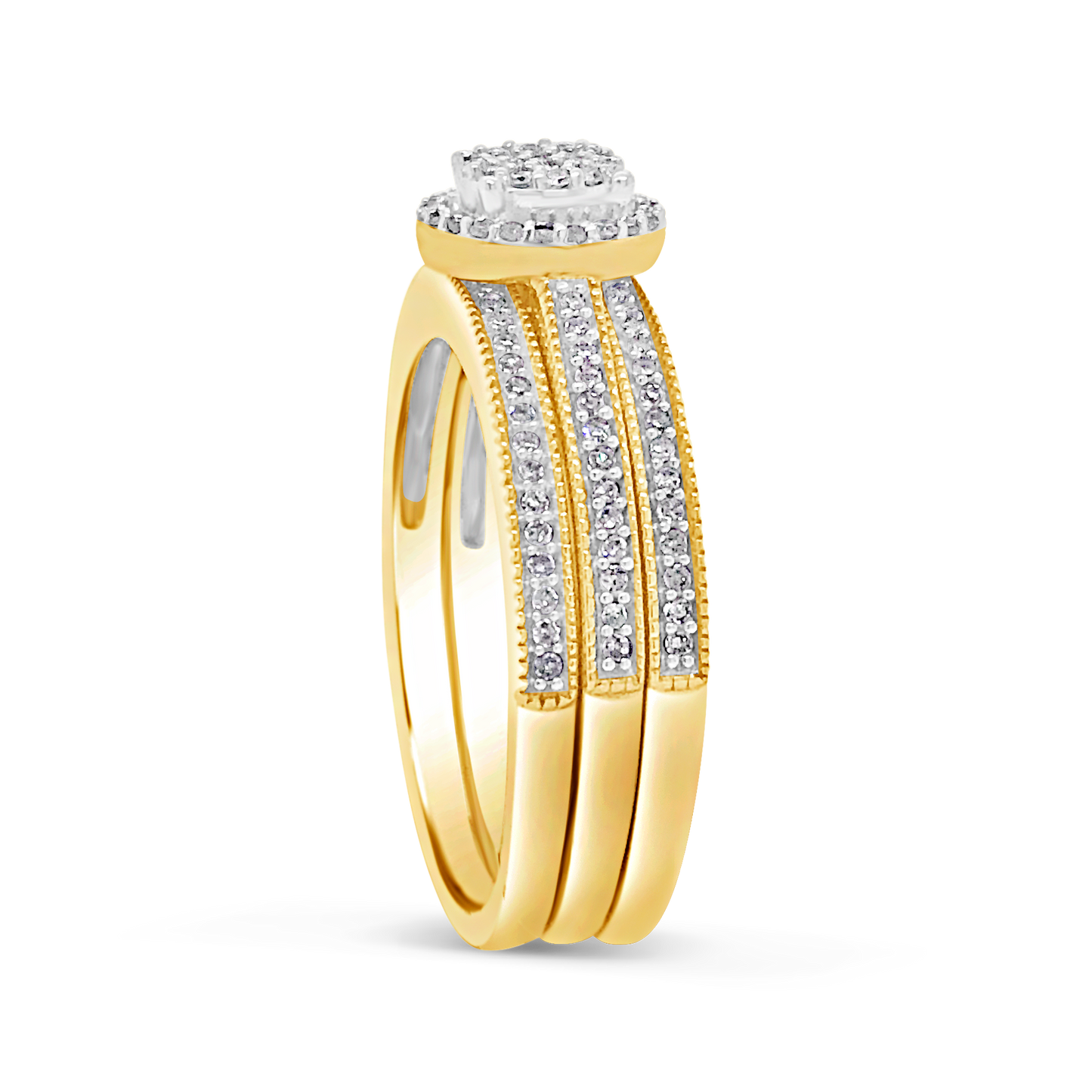 3 band Diamond Halo Engagement Ring .33 CTW Round Cut 10K Yellow Gold