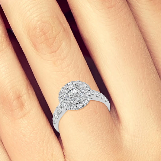 Diamond Halo Engagement Ring 1.18 CTW Round Cut 14K White Gold