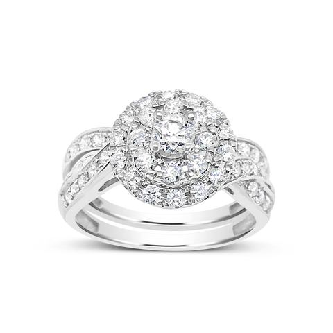Diamond Halo Engagement Ring1 CTW Round Cut 14K White Gold