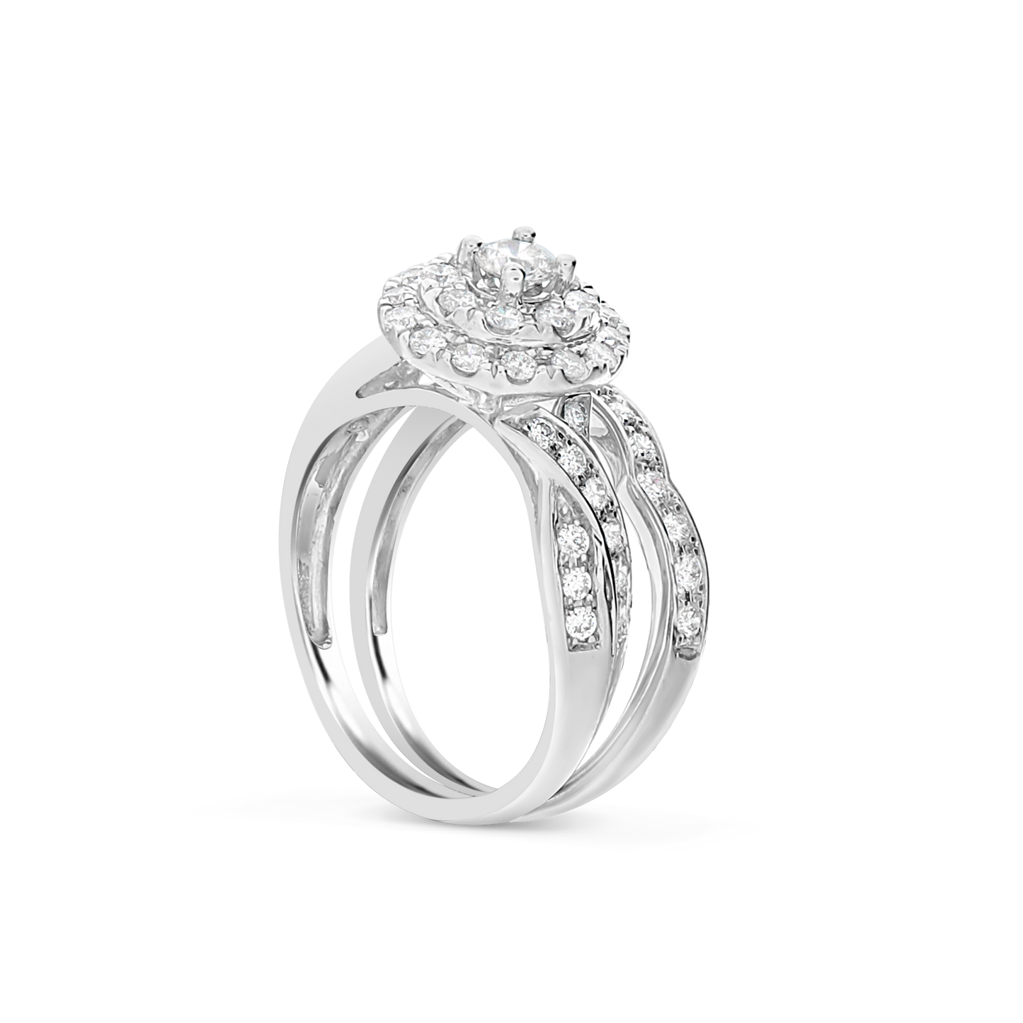 Diamond Halo Engagement Ring1 CTW Round Cut 14K White Gold