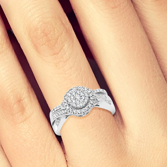 Diamond Halo Engagement Ring .40 CTW Round Cut 14k White Gold