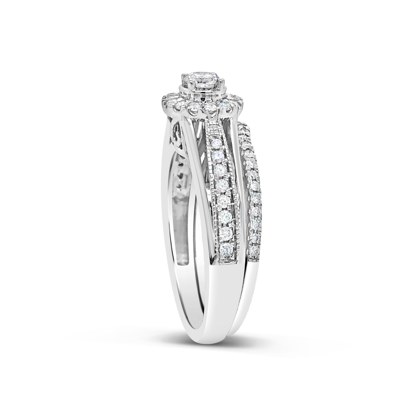 Diamond Halo Engagement Ring .50 CTW Round Cut 14K White Gold