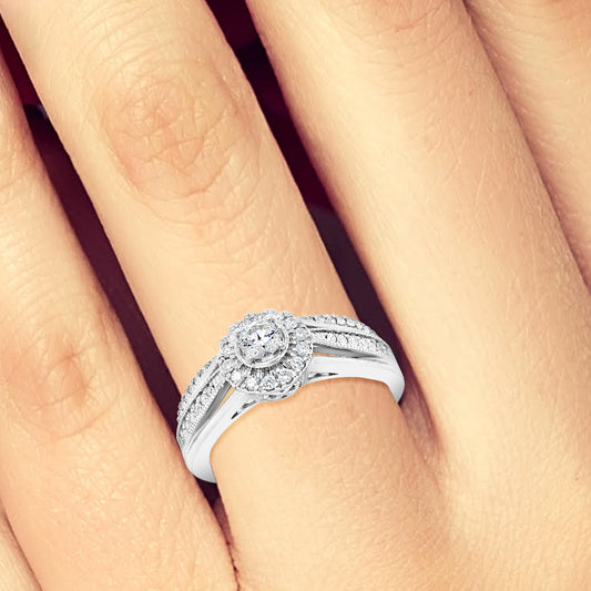 Diamond Halo Engagement Ring .50 CTW Round Cut 14K White Gold