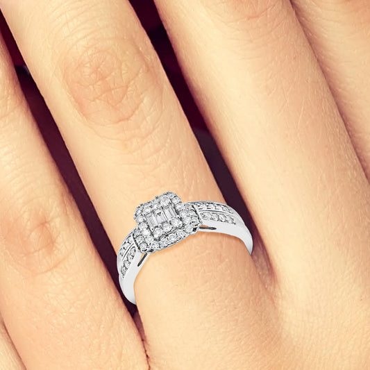 Diamond Engagement Ring .50 CTW 14K White Gold Bridal Set