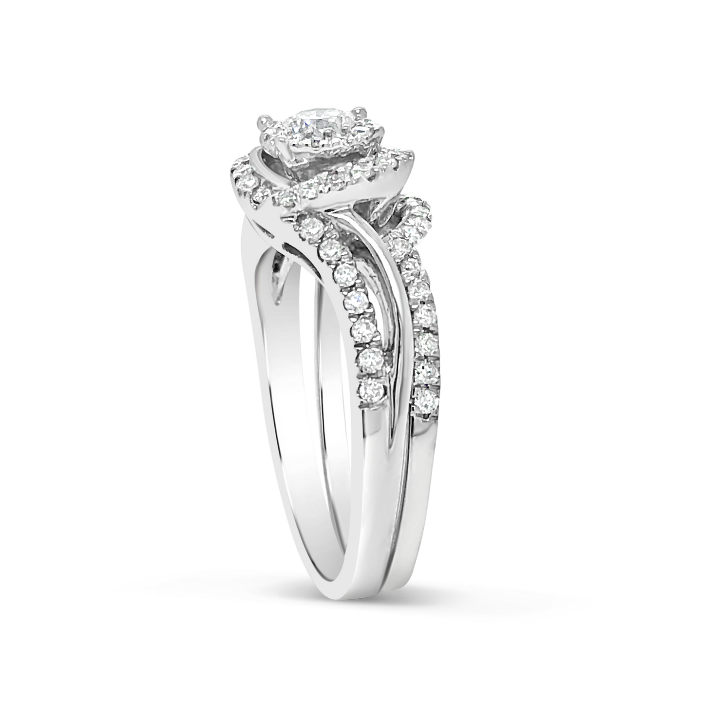 Diamond Halo Engagement Ring .55 CTW Round Cut 14K White Gold
