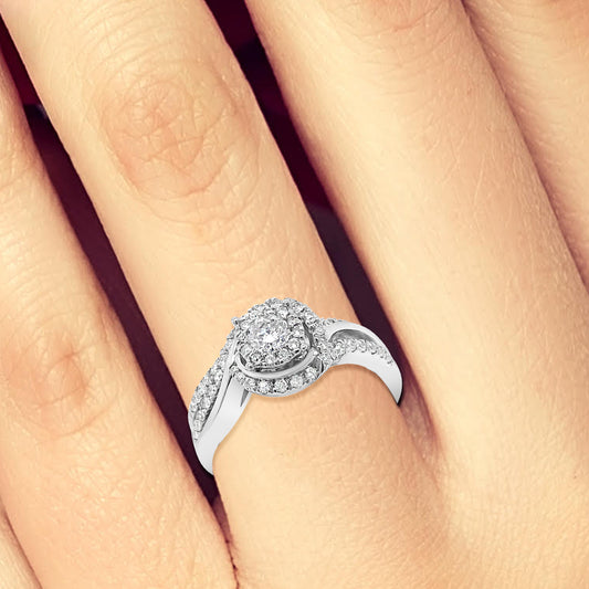 Diamond Halo Engagement Ring .55 CTW Round Cut 14K White Gold