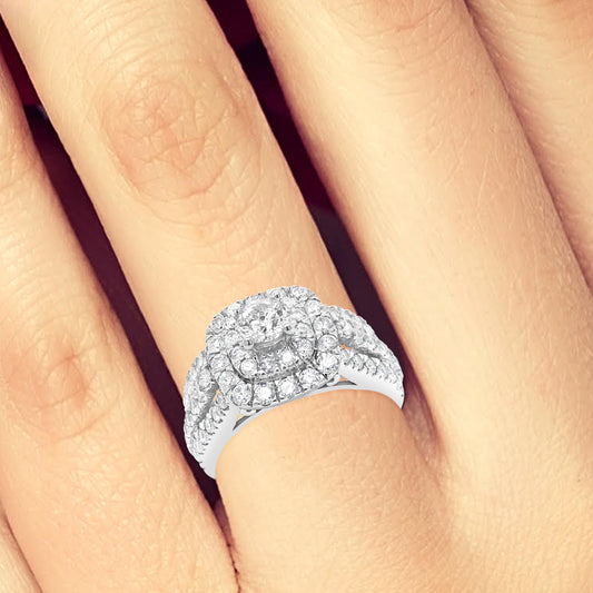 Diamond Halo Engagement Ring 2.24 CTW Round Cut 14K White Gold