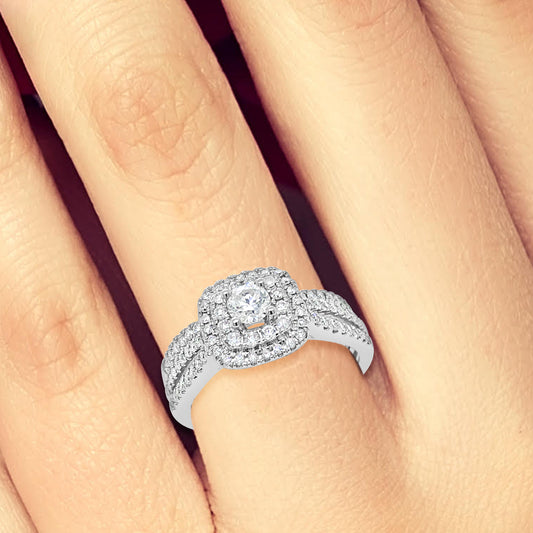 Diamond Halo Engagement Ring 1.01 CTW Round Cut 14K White Gold