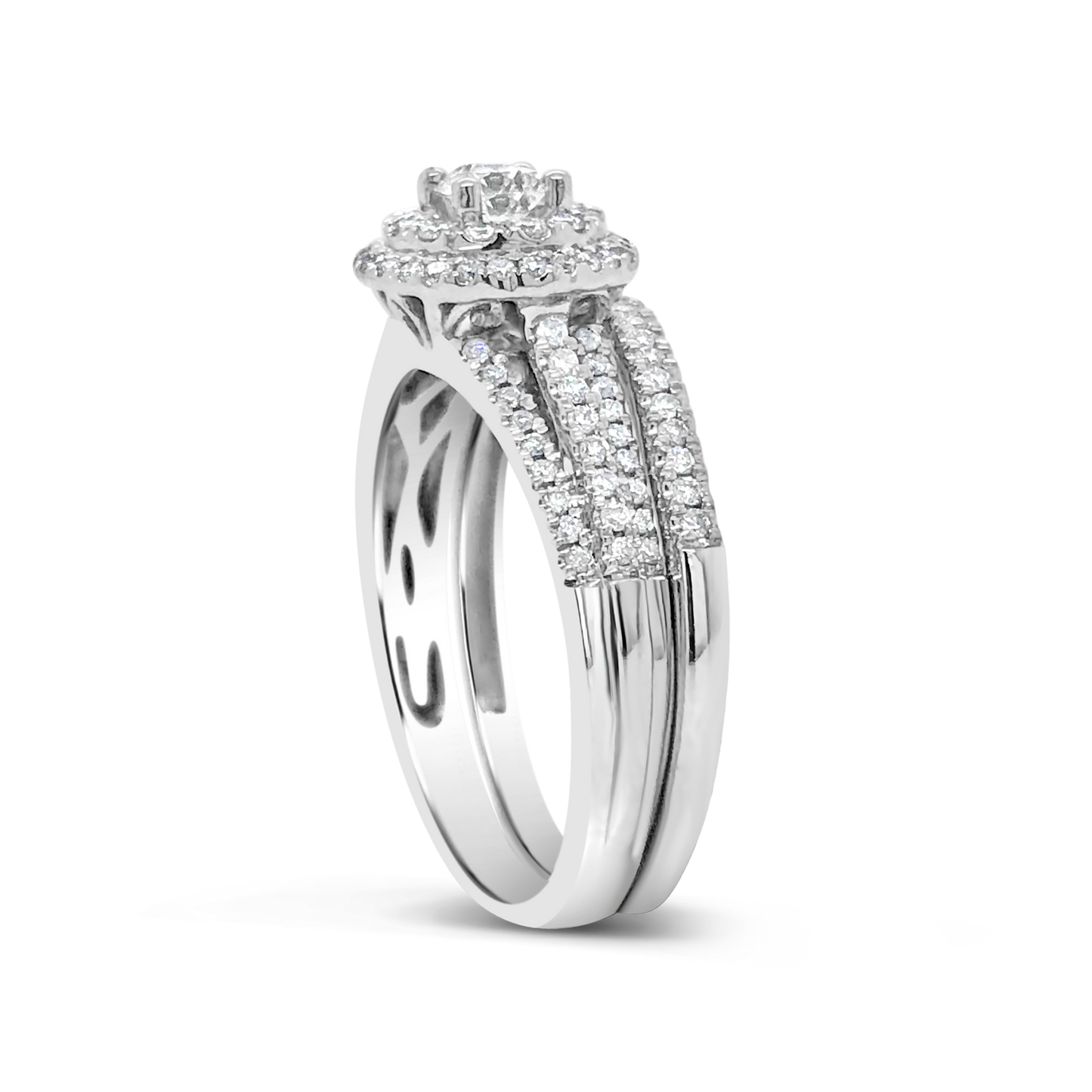 Diamond Halo Engagement Ring 1 CTW Round Cut 14K White Gold
