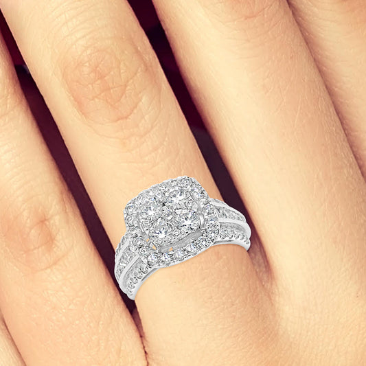 Diamond Halo Engagement Ring 2 CTW Round Cut 14K White Gold