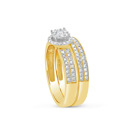 Diamond Halo Engagement Ring .50 CTW Round Cut 14K Yellow Gold