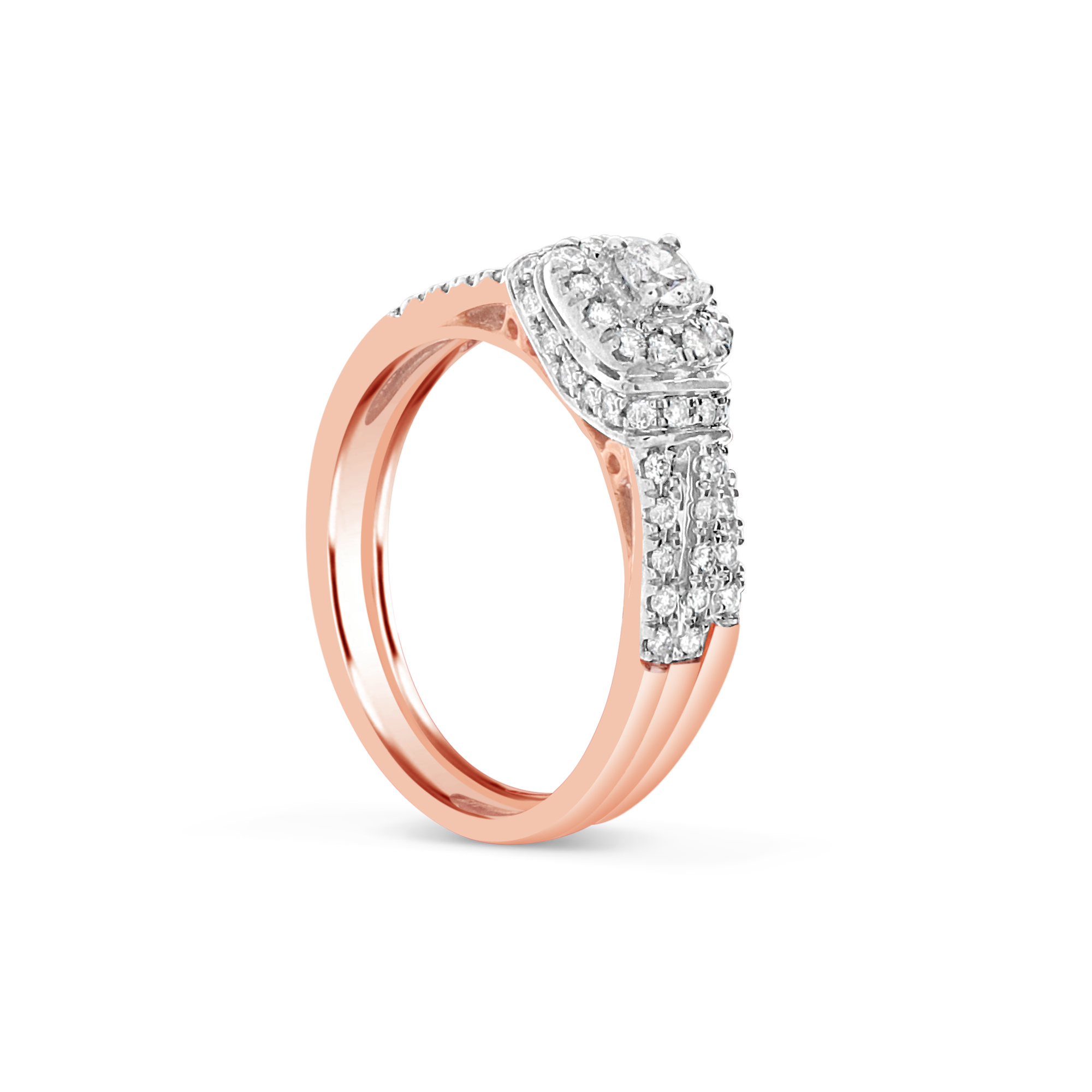 Diamond Halo Engagement Ring .50 CTW Round Cut Rose Gold