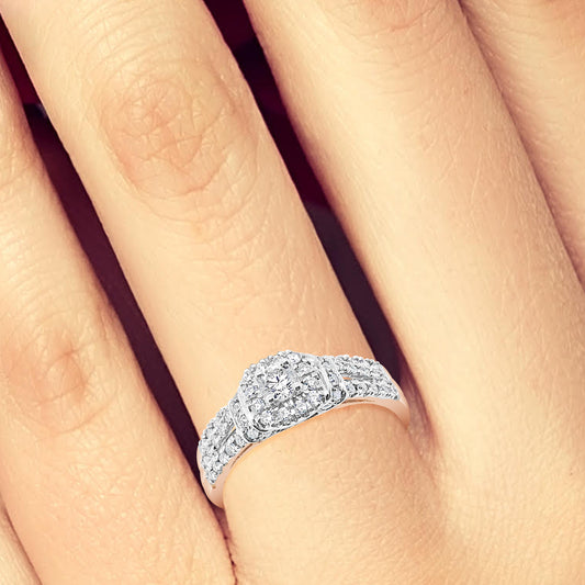 Diamond Halo Engagement Ring .50 CTW Round Cut Rose Gold