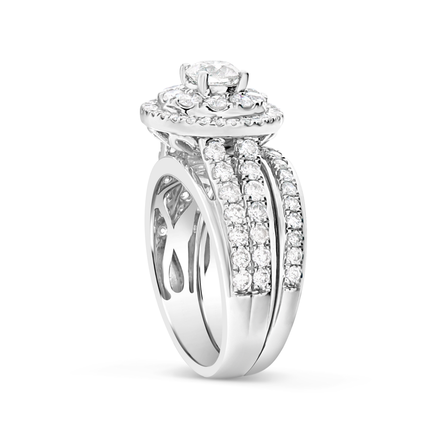 Diamond Halo Engagement Ring 2 CTW Round Cut 14K White Gold