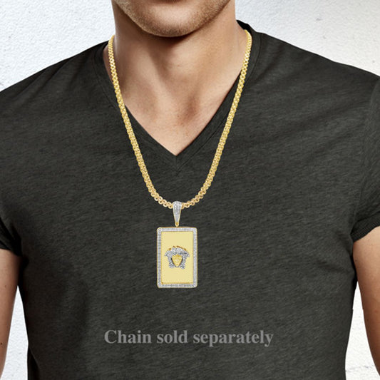 10K Yellow Gold .66ct Diamond Medusa Dog Tag Pendant