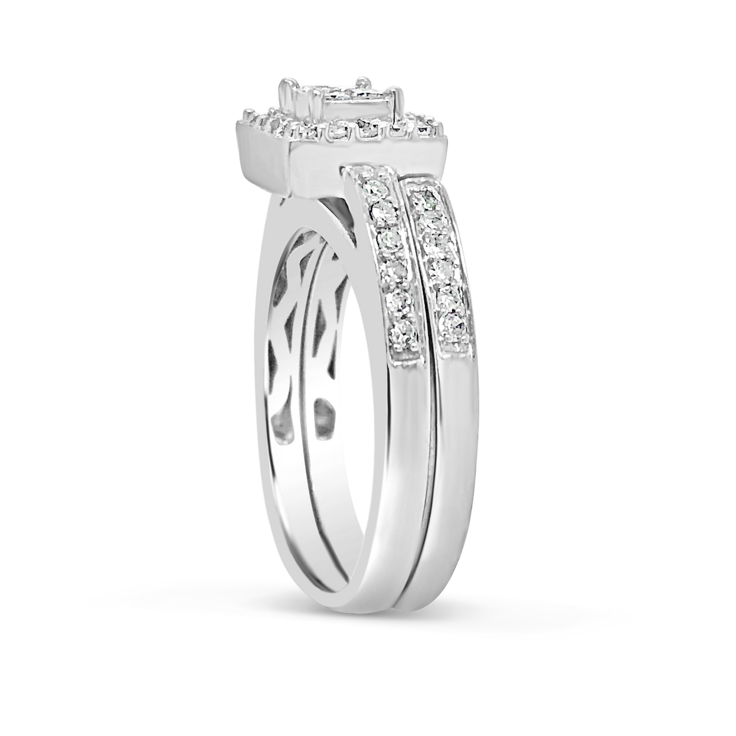 Diamond Halo Engagement Ring .50 CTW Princess Cut w/ Round Cut 14K White Gold